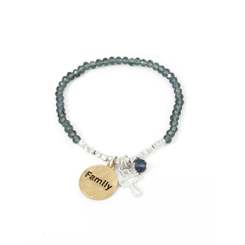 Bracelet- Navy Charm Bracelet, Family, Cross, Silver