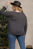 Shadow Grey Cheetah Print Rib Knit Sweater PLUS SIZE - T1942-10X