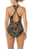 Sri Lanka One-Piece Swimsuit High Neck - black / gold #71705