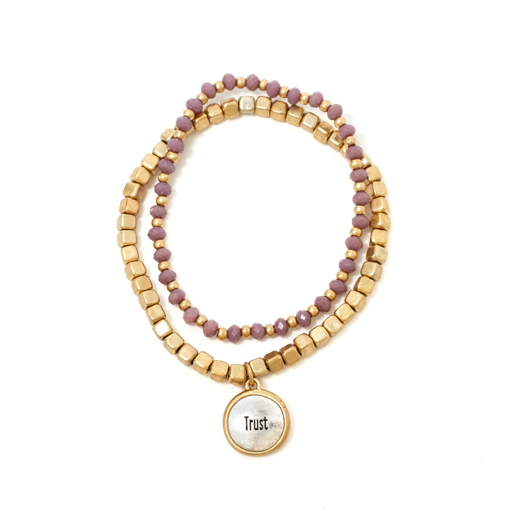Bracelet- Metal with Trust Charm, Lavender Crystal, Gold