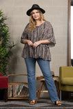 Olive Multicolor Leaf Print Baby Doll PLUS SIZE - CTY4589F-CSX