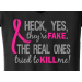 Heck Yes, They"re Fake Ladies V-Neck T-Shirt Black/ W/Pink