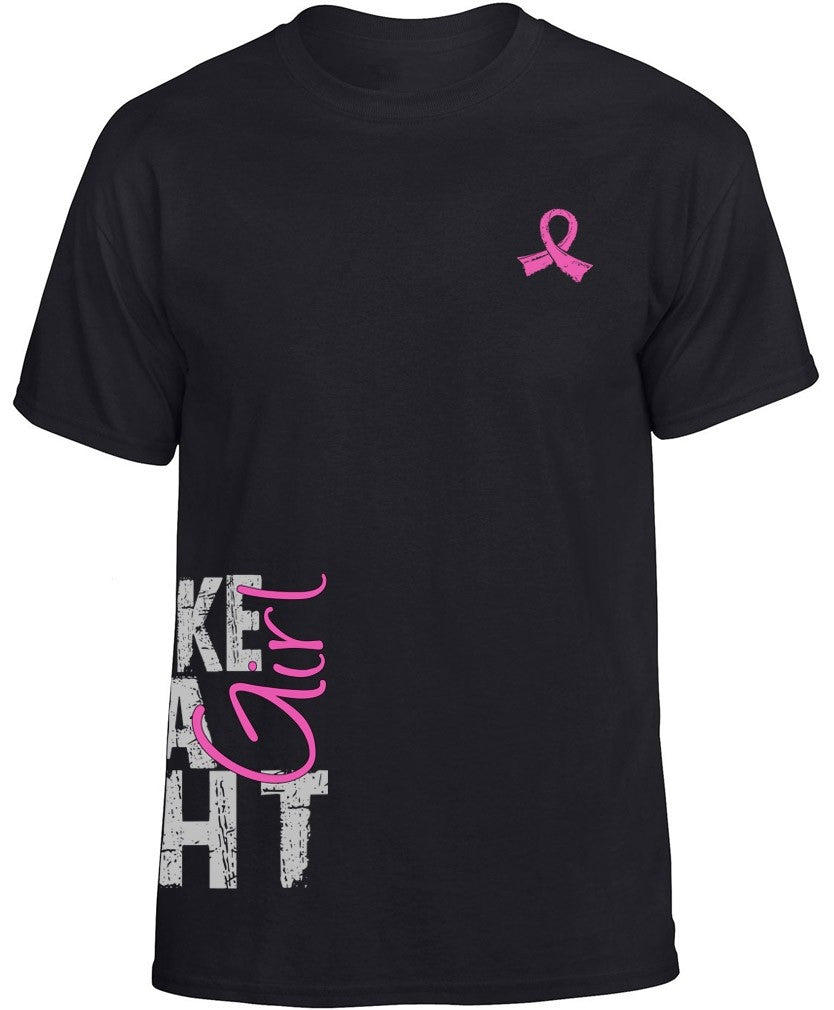 Fight Like a Girl Side Wrap Unisex T-Shirt - Black w/ Pink